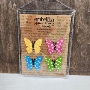 NWT Embellish Your Story Demdaco Set of 4 Butterfly Magnets Colorful